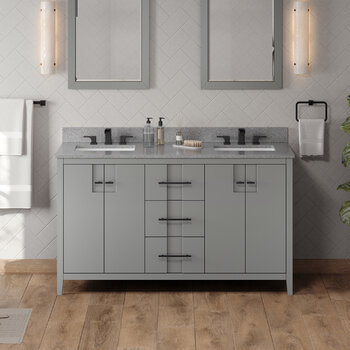 Jeffrey Alexander Katara 60'' Grey Double Bowl Vanity with Steel Grey Cultured Marble Vanity Top and Two Undermount Rectangle Bowls
