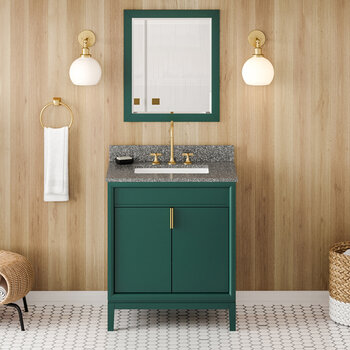 Jeffrey Alexander Theodora 30'' Forest Green Single Bowl Vanity with Boulder Cultured Marble Vanity Top and Undermount Rectangle Bowl