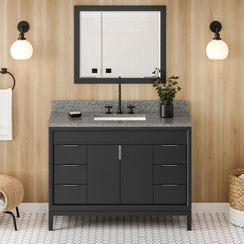 Jeffrey Alexander Theodora 48'' Black Single Bowl Vanity with Boulder Cultured Marble Vanity Top and Undermount Rectangle Bowl