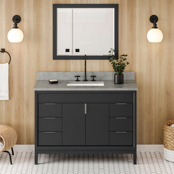 Jeffrey Alexander Theodora 48'' Black Single Bowl Vanity with Steel Grey Cultured Marble Vanity Top and Undermount Rectangle Bowl