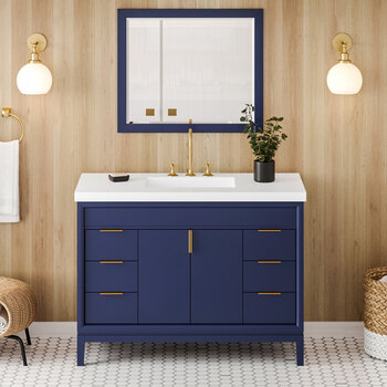 Jeffrey Alexander Theodora 48'' Hale Blue Single Bowl Vanity with Lavante Cultured Marble Vessel Vanity Top and Integrated Rectangle Bowl