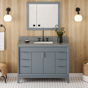 Jeffrey Alexander Theodora 48'' Blue Steel Single Bowl Vanity with Boulder Cultured Marble Vanity Top and Undermount Rectangle Bowl