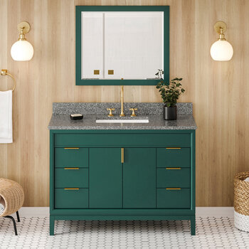 Jeffrey Alexander Theodora 48'' Forest Green Single Bowl Vanity with Boulder Cultured Marble Vanity Top and Undermount Rectangle Bowl