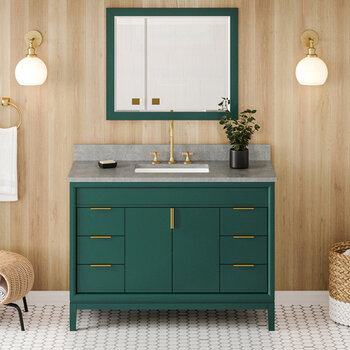Jeffrey Alexander Theodora 48'' Forest Green Single Bowl Vanity with Steel Grey Cultured Marble Vanity Top and Undermount Rectangle Bowl