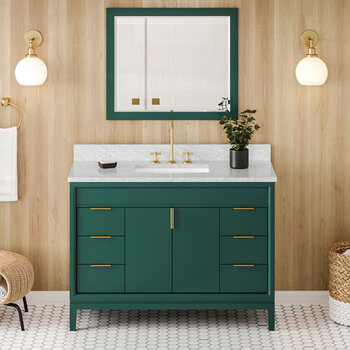 Jeffrey Alexander Theodora 48'' Forest Green Single Bowl Vanity with White Carrara Marble Vanity Top and Undermount Rectangle Bowl