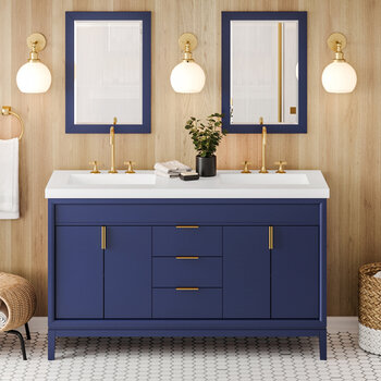 Jeffrey Alexander Theodora 60'' Hale Blue Double Bowl Vanity with Lavante Cultured Marble Vessel Vanity Top and Integrated Rectangle Bowls