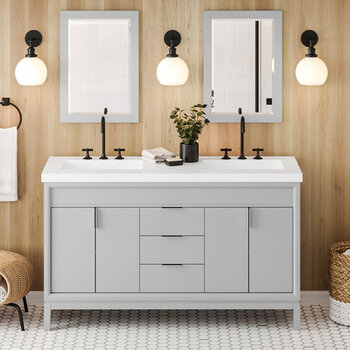 Jeffrey Alexander Theodora 60'' Grey Double Bowl Vanity with Lavante Cultured Marble Vessel Vanity Top and Integrated Rectangle Bowls