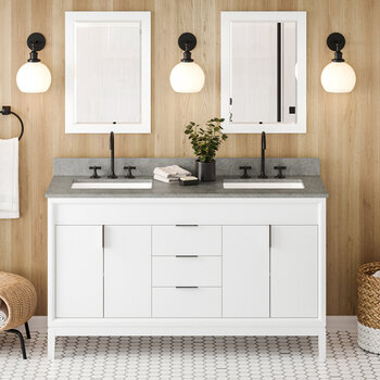 Jeffrey Alexander Theodora 60'' White Double Bowl Vanity with Steel Grey Cultured Marble Vanity Top and Undermount Rectangle Bowls