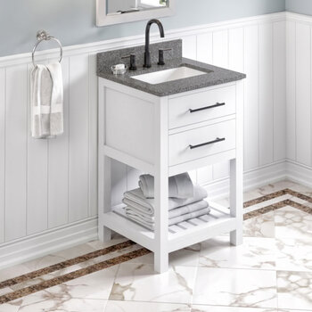 Jeffrey Alexander 24'' W White Wavecrest Single Vanity Cabinet Base with Boulder Cultured Marble Vanity Top and Undermount Rectangle Bowl