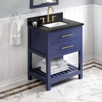 30" Hale Blue Wavecrest Vanity, Black Granite Vanity Top with Undermount Rectangle Sink