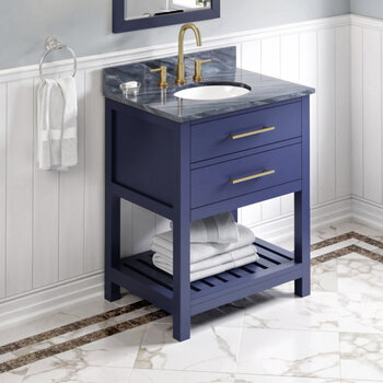 30" Hale Blue Wavecrest Vanity, Grey Marble Vanity Top with Undermount Oval Sink