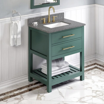 Jeffrey Alexander 30'' W Forest Green Wavecrest Single Vanity Cabinet Base with Boulder Cultured Marble Vanity Top and Undermount Rectangle Bowl