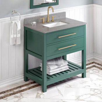 Jeffrey Alexander 36'' W Forest Green Wavecrest Single Vanity Cabinet Base with Steel Grey Cultured Marble Vanity Top and Undermount Rectangle Bowl