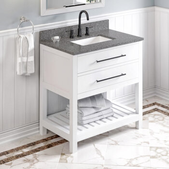 Jeffrey Alexander 36'' W White Wavecrest Single Vanity Cabinet Base with Boulder Cultured Marble Vanity Top and Undermount Rectangle Bowl