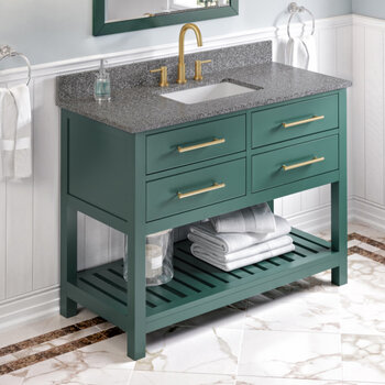 Jeffrey Alexander 48'' W Forest Green Wavecrest Single Vanity Cabinet Base with Boulder Cultured Marble Vanity Top and Undermount Rectangle Bowl