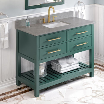 Jeffrey Alexander 48'' W Forest Green Wavecrest Single Vanity Cabinet Base with Steel Grey Cultured Marble Vanity Top and Undermount Rectangle Bowl