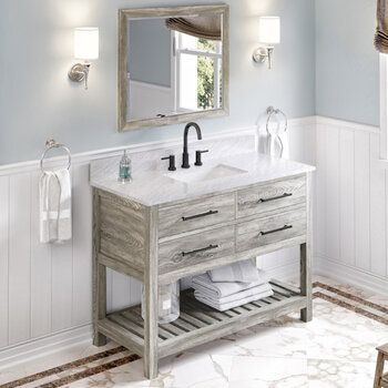 Jeffrey Alexander Wavecrest 48'' W Weathered Grey Single Bowl Vanity with White Carrara Marble Vanity Top and Undermount Rectangle Bowl