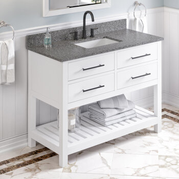 Jeffrey Alexander 48'' W White Wavecrest Single Vanity Cabinet Base with Boulder Cultured Marble Vanity Top and Undermount Rectangle Bowl