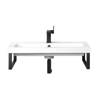 James Martin Furniture Boston (2) 15-1/4'' D Wall Brackets in Matte Black with 31-1/2'' W White Glossy Composite Countertop