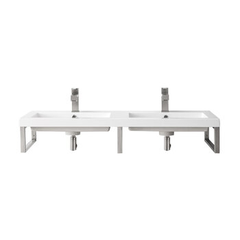 James Martin Furniture Boston (3) 18'' D Wall Brackets in Brushed Nickel with 47'' W White Glossy Composite Countertop