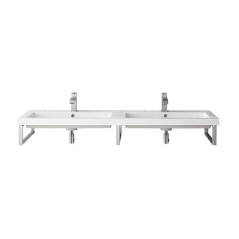 James Martin Furniture Boston (3) 18'' D Wall Brackets in Brushed Nickel with 63'' W White Glossy Composite Countertop