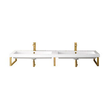 James Martin Furniture Boston (3) 18'' D Wall Brackets in Radiant Gold with 63'' W White Glossy Composite Countertop