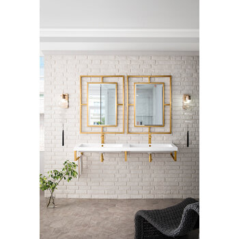 James Martin Furniture Boston (3) 18'' D Wall Brackets in Radiant Gold with 63'' W White Glossy Composite Countertop