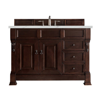 James Martin Furniture Brookfield 48'' Single Vanity in Burnished Mahogany with 3cm (1-3/8'' ) Thick Ethereal Noctis Quartz Top and Rectangle Sink