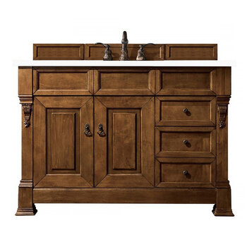 James Martin Furniture Brookfield 48'' Single Vanity in Country Oak w/ 3cm (1-3/8'') Thick White Zeus Quartz Top