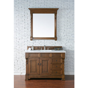 James Martin Furniture Brookfield 48'' Country Oak w/ White Zeus Top Front View