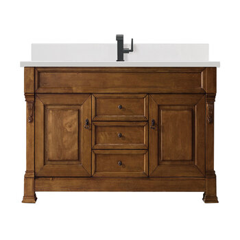 James Martin Furniture Brookfield 60'' Single Vanity, Country Oak w/ Single Hole 3 cm (1-3/8'') Thick White Zeus Quartz Top, Backsplash, and Rectangle Undermount Sink Product View