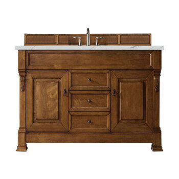 James Martin Furniture Brookfield 60'' Single Vanity in Country Oak with 3cm (1-3/8'' ) Thick Ethereal Noctis Quartz Top and Rectangle Undermount Sink