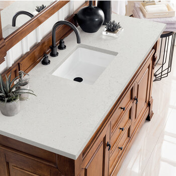 James Martin Furniture Brookfield 60'' Single Vanity, Country Oak w/ 3 cm (1-3/8'') Thick Lime Delight Quartz Top and Rectangle Undermount Sink Overhead Top View