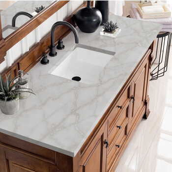 James Martin Furniture Brookfield 60'' Single Vanity, Country Oak w/ 3 cm (1-3/8'') Thick Victorian Silver Quartz Top and Rectangle Undermount Sink Overhead Top View