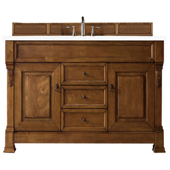 James Martin Furniture Brookfield 60'' Single Vanity in Country Oak w/ 3cm (1-3/8'') Thick White Zeus Quartz Top