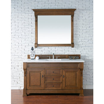 James Martin Furniture Brookfield 60'' Country Oak w/ White Zeus Top Front View