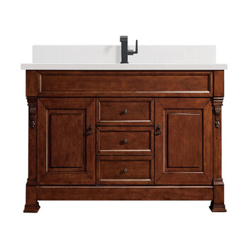 James Martin Furniture Brookfield 60'' Single Vanity, Warm Cherry w/ Single Hole 3 cm (1-3/8'') Thick White Zeus Quartz Top, Backsplash, and Rectangle Undermount Sink Product View