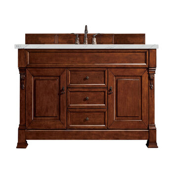 James Martin Furniture Brookfield 60'' Single Vanity in Warm Cherry with 3cm (1-3/8'' ) Thick Ethereal Noctis Quartz Top and Rectangle Undermount Sink
