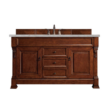 James Martin Furniture Brookfield 60'' Single Vanity, Warm Cherry w/ 3 cm (1-3/8'') Thick Victorian Silver Quartz Top and Rectangle Undermount Sink Product View