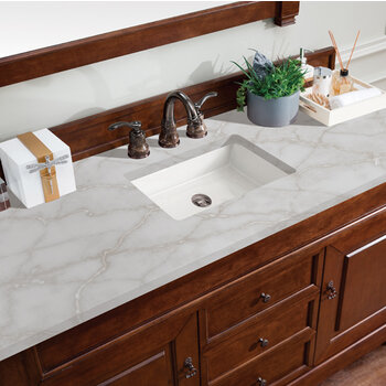 James Martin Furniture Brookfield 60'' Single Vanity, Warm Cherry w/ 3 cm (1-3/8'') Thick Victorian Silver Quartz Top and Rectangle Undermount Sink Overhead Top View
