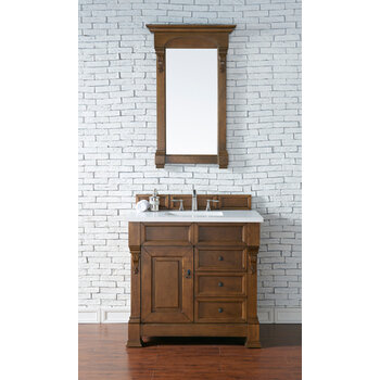 James Martin Furniture Brookfield 36'' Country Oak w/ White Zeus Top Front View