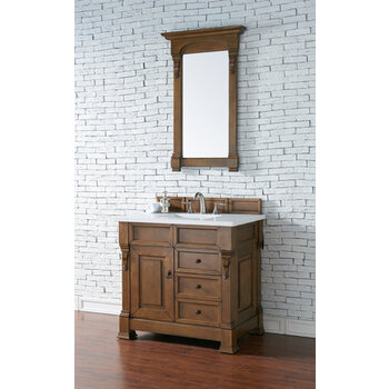James Martin Furniture Brookfield 36'' Country Oak w/ White Zeus Top Angle View