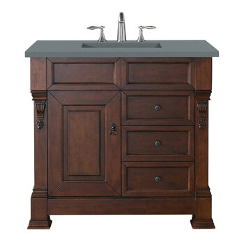 James Martin Furniture Brookfield 36'' Single Vanity in Warm Cherry with 3cm (1-3/8'' ) Thick Cala Blue Quartz Top and Rectangle Undermount Sink