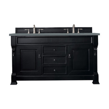 James Martin Furniture Brookfield 60'' Double Vanity in Antique Black with 3cm (1-3/8'' ) Thick Cala Blue Quartz Top and Rectangle Undermount Sinks
