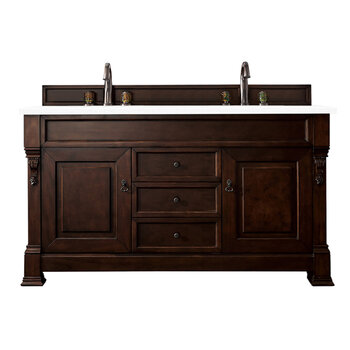 James Martin Furniture Brookfield 60'' Double Vanity in Burnished Mahogany w/ 3cm (1-3/8'') Thick White Zeus Quartz Top