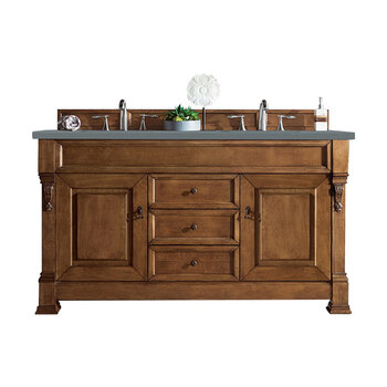 James Martin Furniture Brookfield 60'' Double Vanity in Country Oak with 3cm (1-3/8'' ) Thick Cala Blue Quartz Top and Rectangle Undermount Sinks