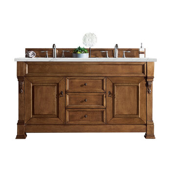 James Martin Furniture Brookfield 60'' Double Vanity in Country Oak with 3cm (1-3/8'' ) Thick Ethereal Noctis Quartz Top and Rectangle Undermount Sinks