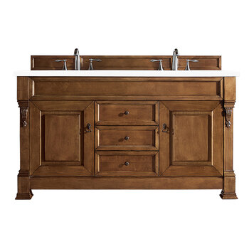 James Martin Furniture Brookfield 60'' Double Vanity in Country Oak w/ 3cm (1-3/8'') Thick White Zeus Quartz Top