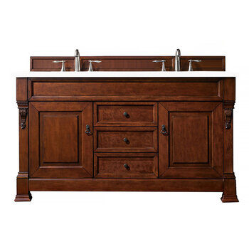 James Martin Furniture Brookfield 60'' Double Vanity in Warm Cherry w/ 3cm (1-3/8'') Thick White Zeus Quartz Top