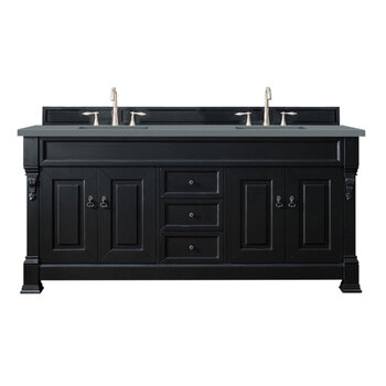 James Martin Furniture Brookfield 72''  Double Vanity in Antique Black with 3cm (1-3/8'' ) Thick Cala Blue Quartz Top and Rectangle Undermount Sinks
